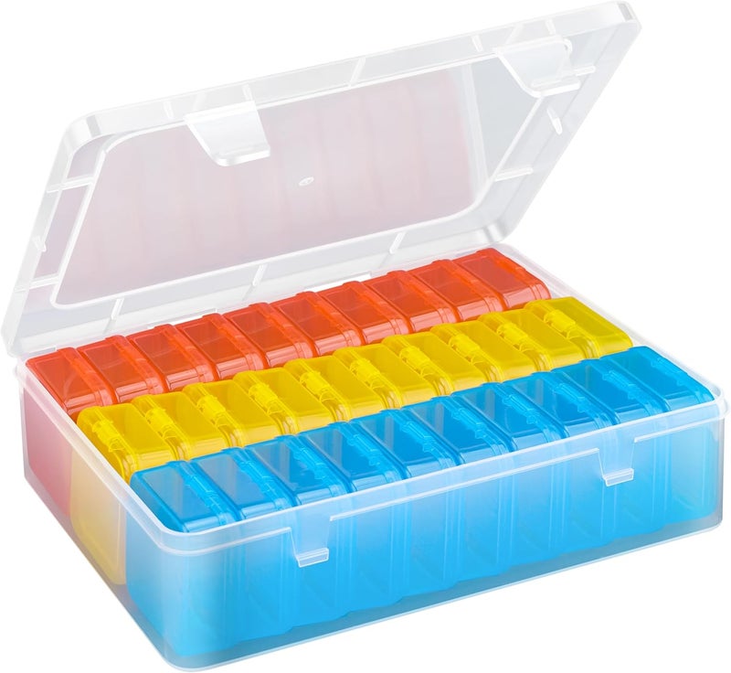Mathtoxyz Bead Organizer Box(Red,Yellow,Blue), 62Pcs Small Bead Organizers and Storage Plastic Cases Mini Clear Containers Boxes with Hinged Lid and Rectangle for Bracelet Making DIY Jewelry Craft - Image 1